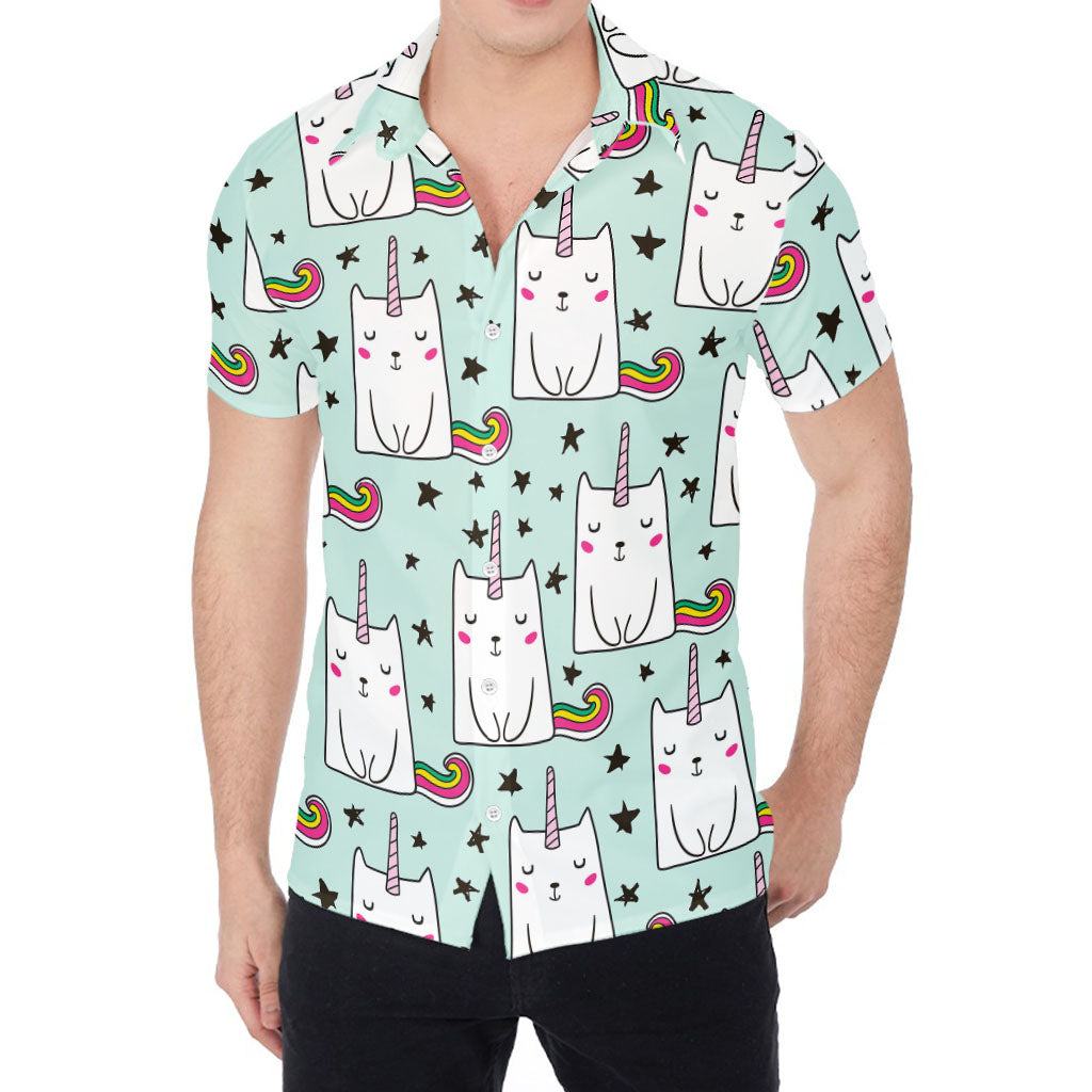 Cute Unicorn Cat Pattern Print Men's Shirt
