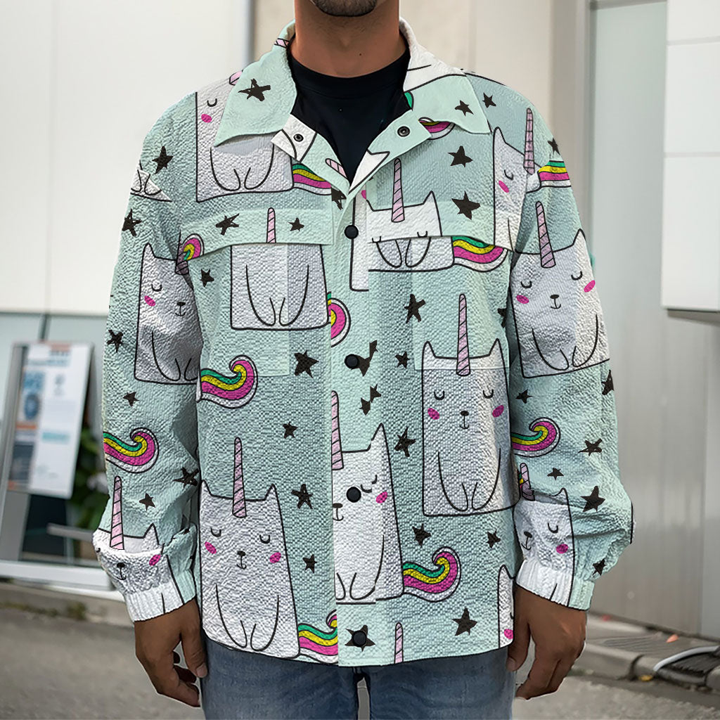 Cute Unicorn Cat Pattern Print Men's Shirt Jacket