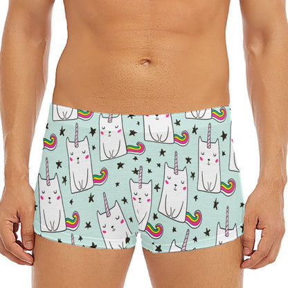 Cute Unicorn Cat Pattern Print Men's Short Boxer Briefs
