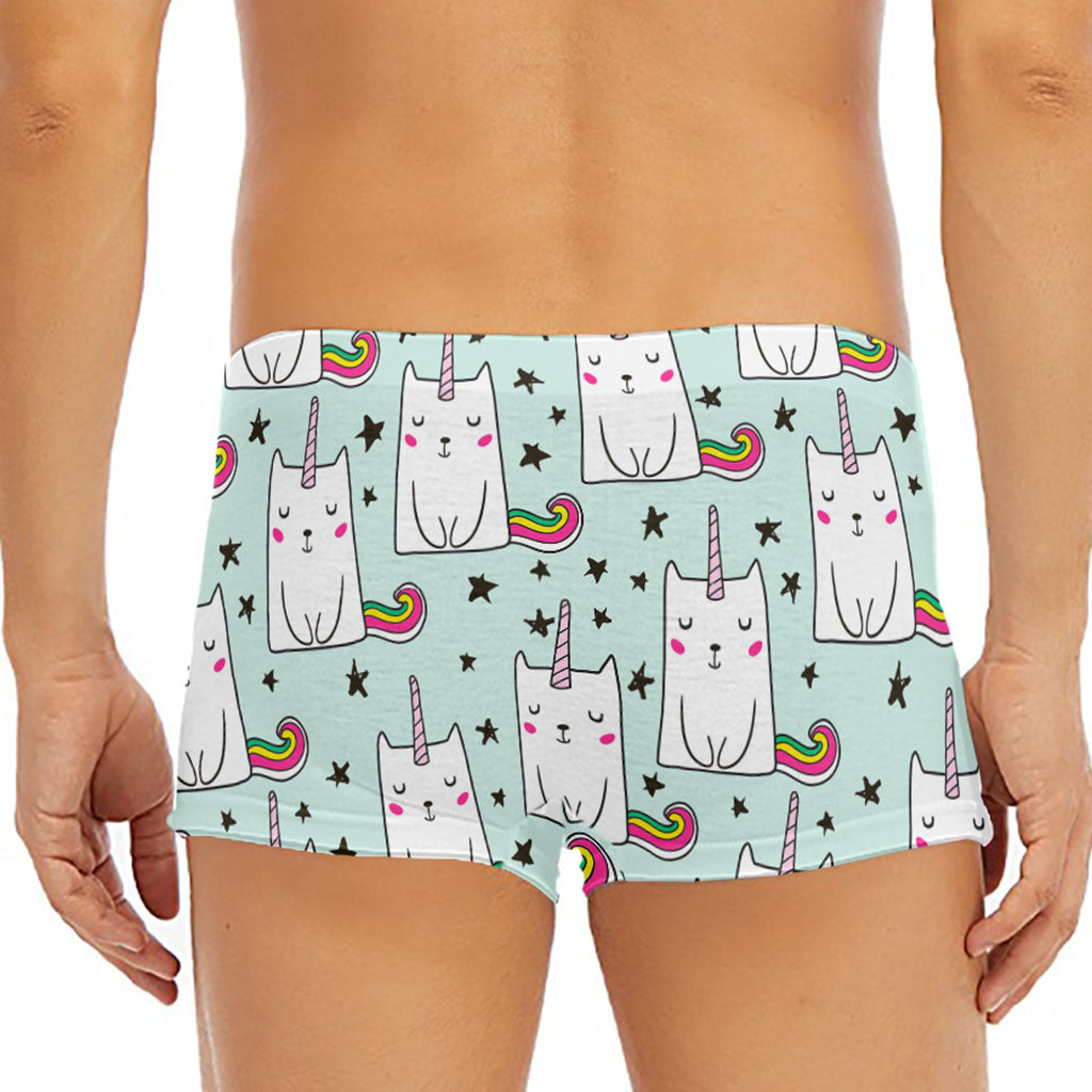 Cute Unicorn Cat Pattern Print Men's Short Boxer Briefs