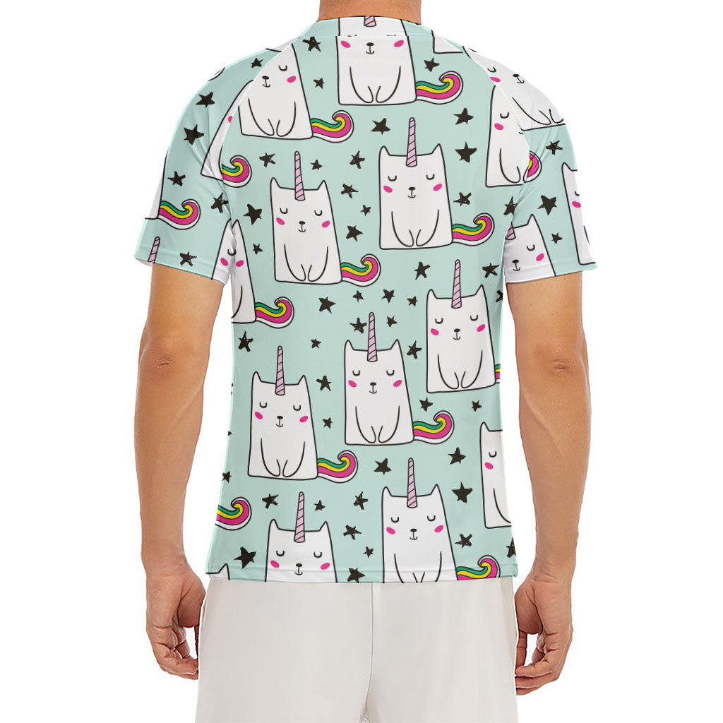 Cute Unicorn Cat Pattern Print Men's Short Sleeve Rash Guard