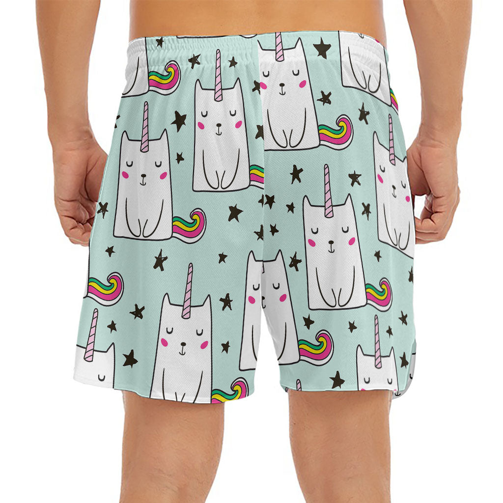 Cute Unicorn Cat Pattern Print Men's Split Running Shorts