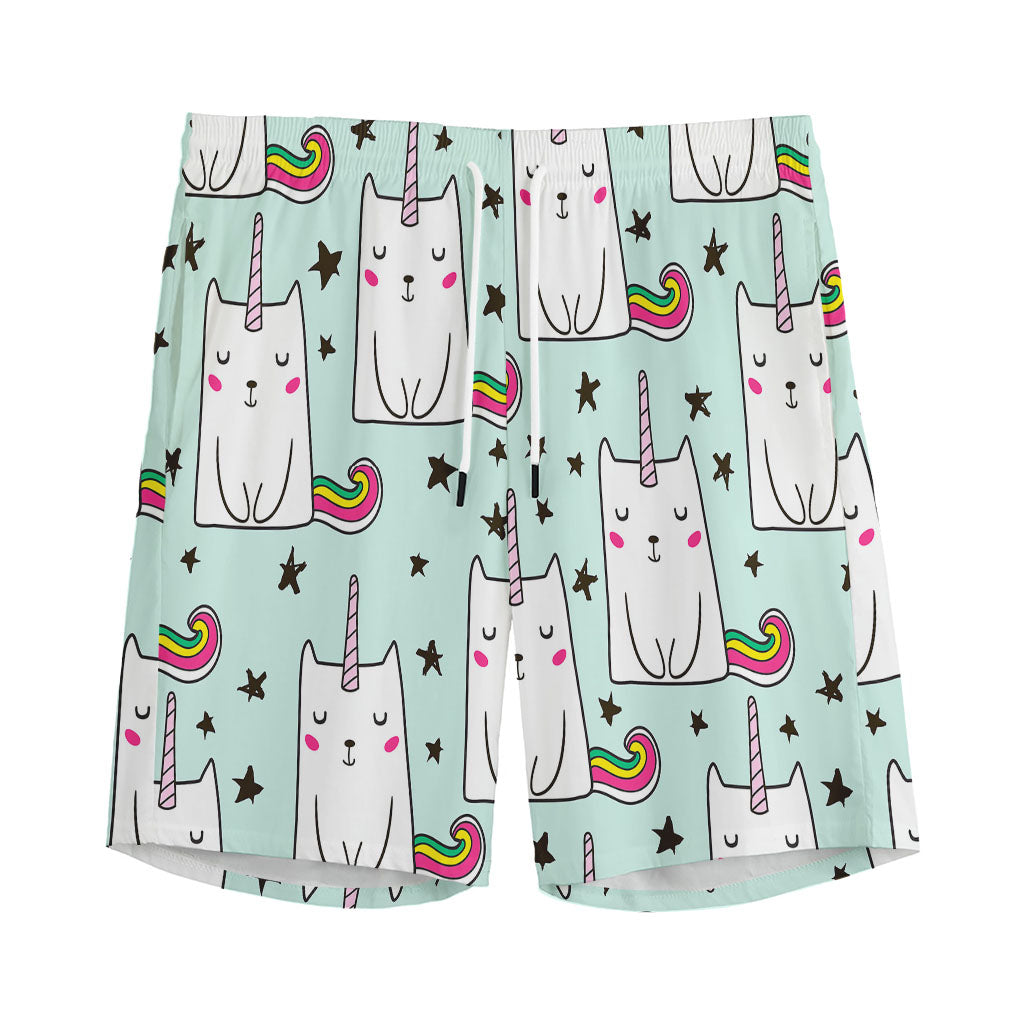 Cute Unicorn Cat Pattern Print Men's Sports Shorts