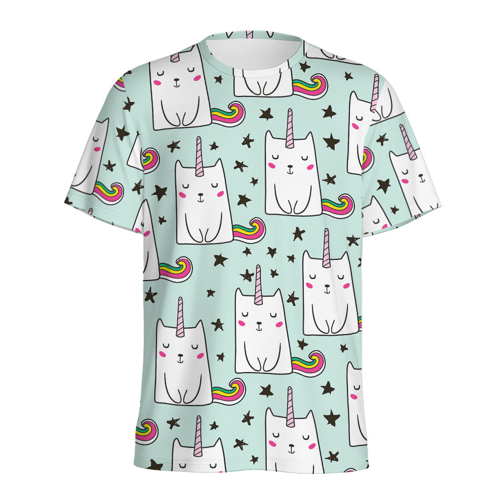 Cute Unicorn Cat Pattern Print Men's Sports T-Shirt