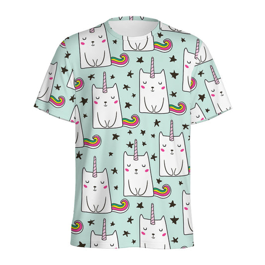 Cute Unicorn Cat Pattern Print Men's Sports T-Shirt