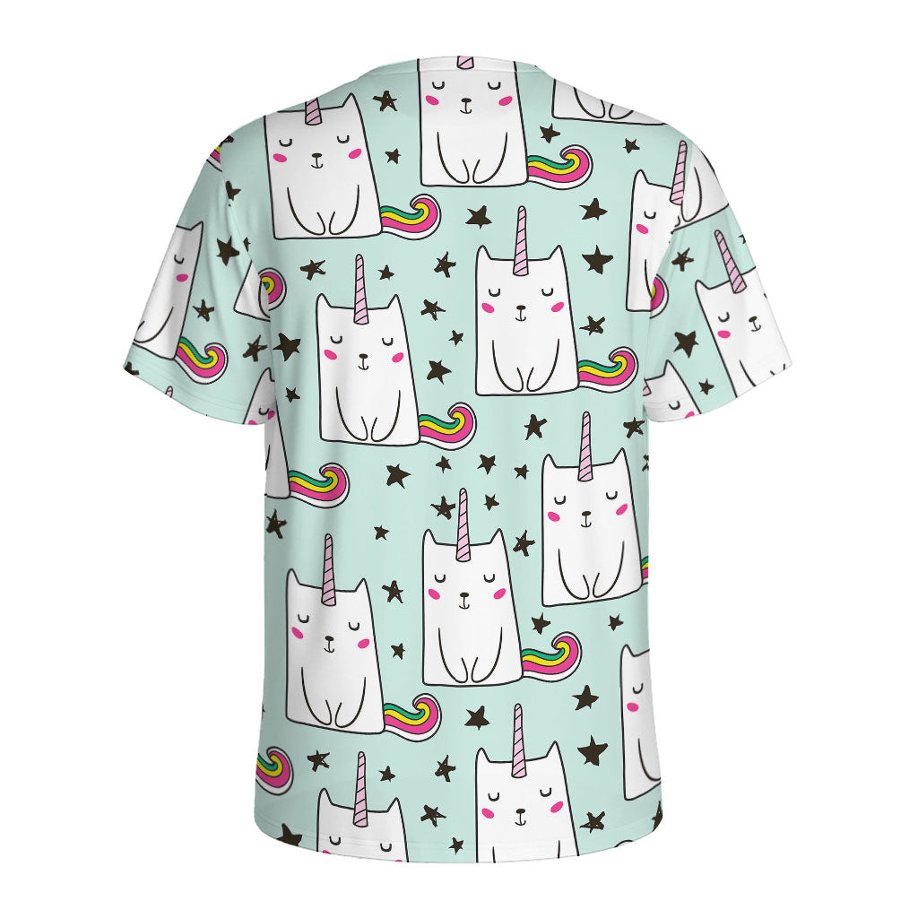 Cute Unicorn Cat Pattern Print Men's Sports T-Shirt