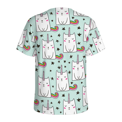 Cute Unicorn Cat Pattern Print Men's Sports T-Shirt