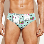 Cute Unicorn Cat Pattern Print Men's Swim Briefs