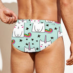 Cute Unicorn Cat Pattern Print Men's Swim Briefs