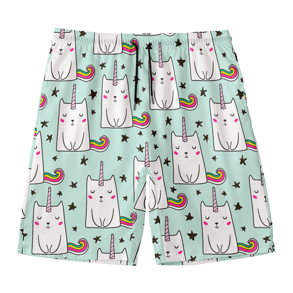 Cute Unicorn Cat Pattern Print Men's Swim Trunks