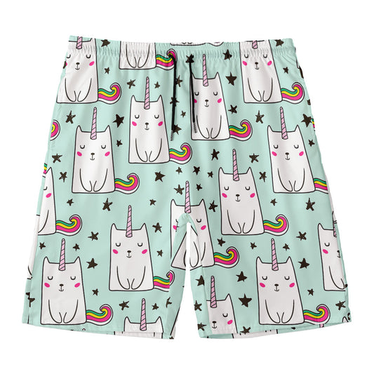 Cute Unicorn Cat Pattern Print Men's Swim Trunks