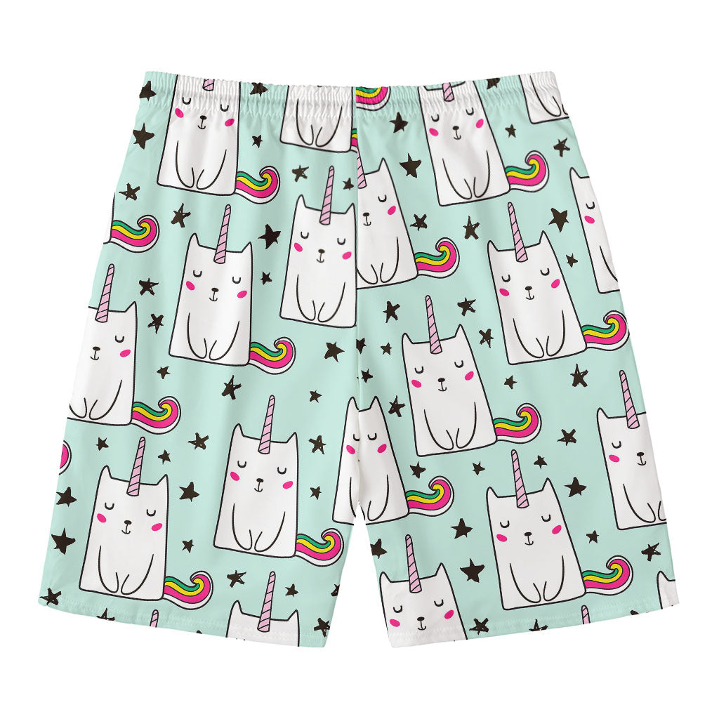 Cute Unicorn Cat Pattern Print Men's Swim Trunks