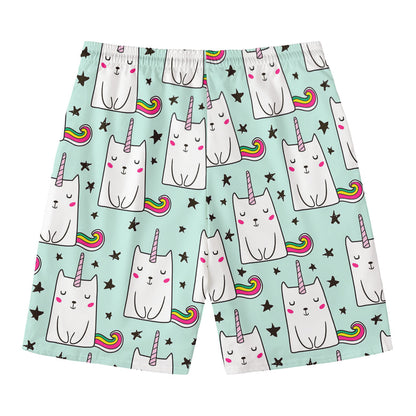 Cute Unicorn Cat Pattern Print Men's Swim Trunks