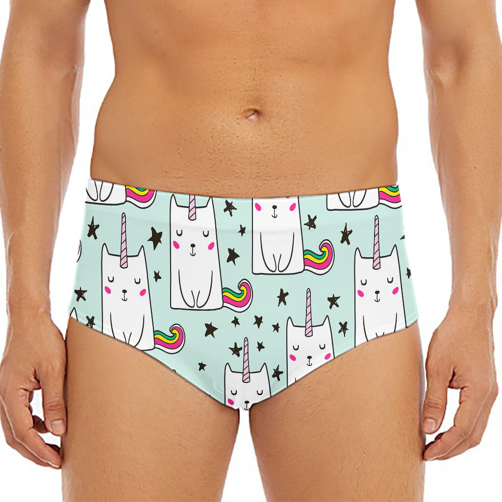 Cute Unicorn Cat Pattern Print Men's Triangle Swim Briefs
