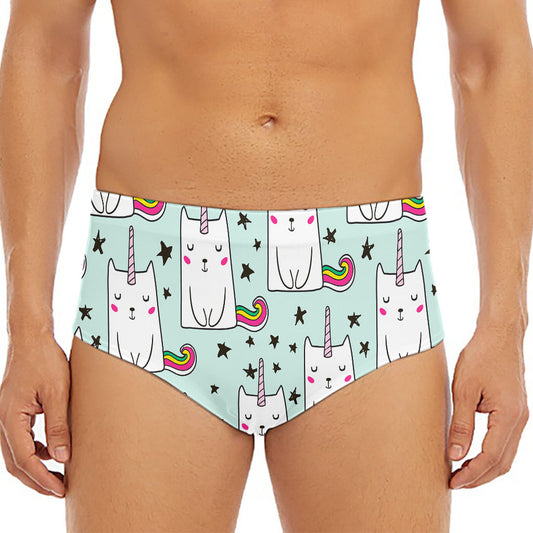 Cute Unicorn Cat Pattern Print Men's Triangle Swim Briefs