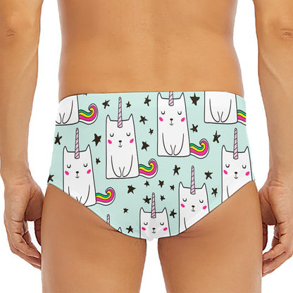 Cute Unicorn Cat Pattern Print Men's Triangle Swim Briefs