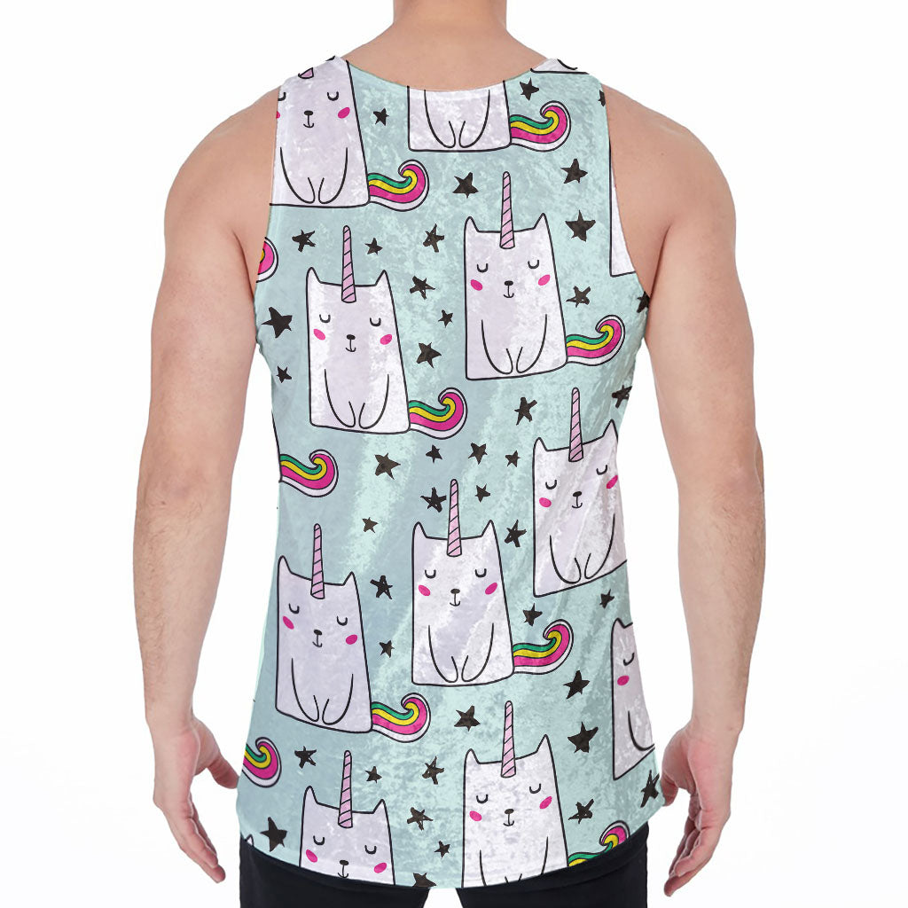 Cute Unicorn Cat Pattern Print Men's Velvet Tank Top