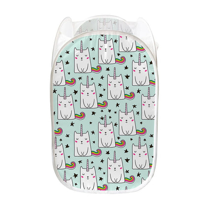 Cute Unicorn Cat Pattern Print Mesh Laundry Hamper