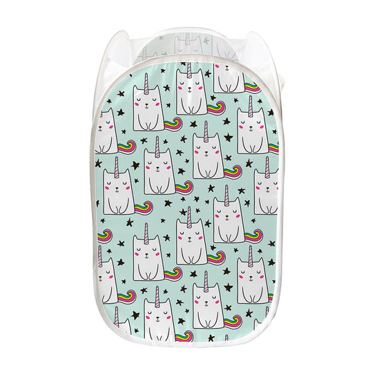 Cute Unicorn Cat Pattern Print Mesh Laundry Hamper