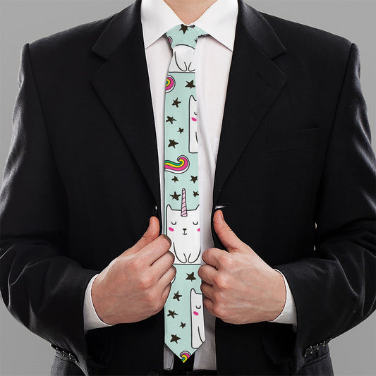 Cute Unicorn Cat Pattern Print Necktie