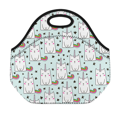 Cute Unicorn Cat Pattern Print Neoprene Lunch Bag