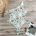 Cute Unicorn Cat Pattern Print One Shoulder Bodysuit