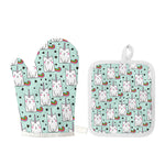 Cute Unicorn Cat Pattern Print Oven Mitt And Pot Holder Set