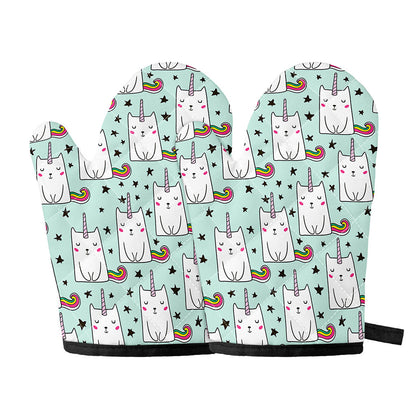 Cute Unicorn Cat Pattern Print Oven Mitts