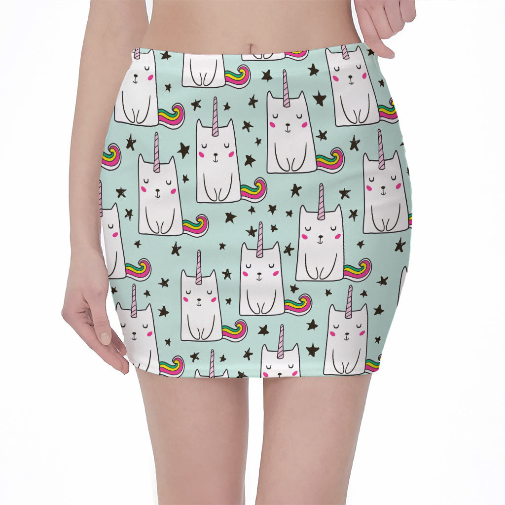 Cute Unicorn Cat Pattern Print Pencil Mini Skirt
