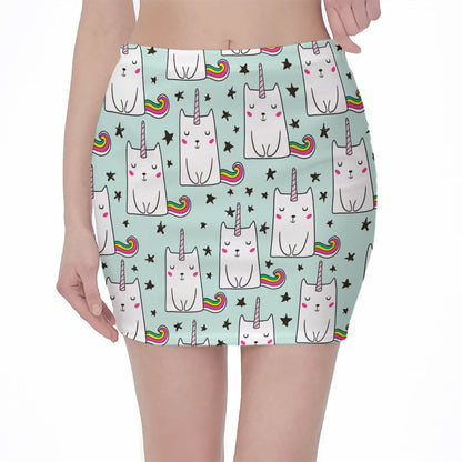 Cute Unicorn Cat Pattern Print Pencil Mini Skirt