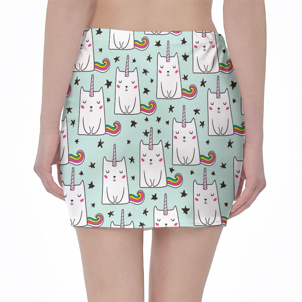 Cute Unicorn Cat Pattern Print Pencil Mini Skirt