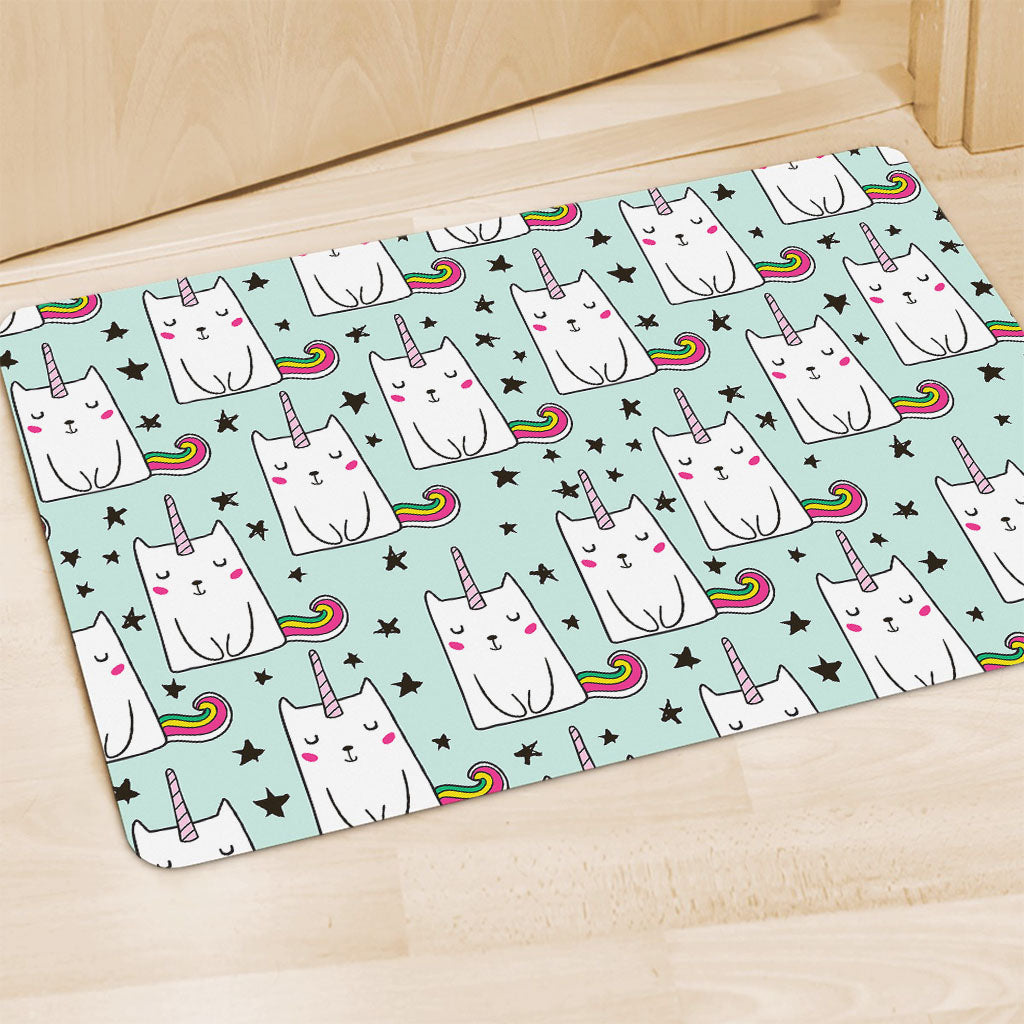 Cute Unicorn Cat Pattern Print Polyester Doormat