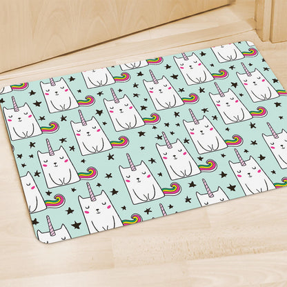 Cute Unicorn Cat Pattern Print Polyester Doormat