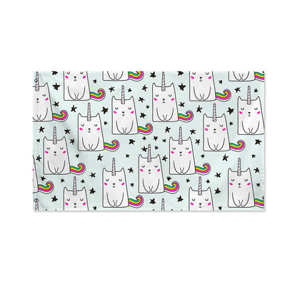 Cute Unicorn Cat Pattern Print Polyester Flag