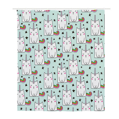 Cute Unicorn Cat Pattern Print Polyester Shower Curtain