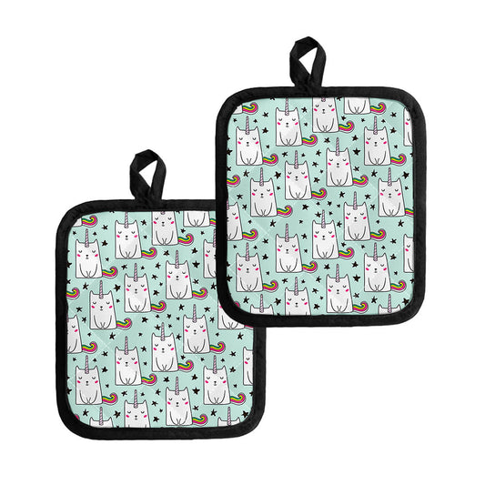 Cute Unicorn Cat Pattern Print Pot Holders