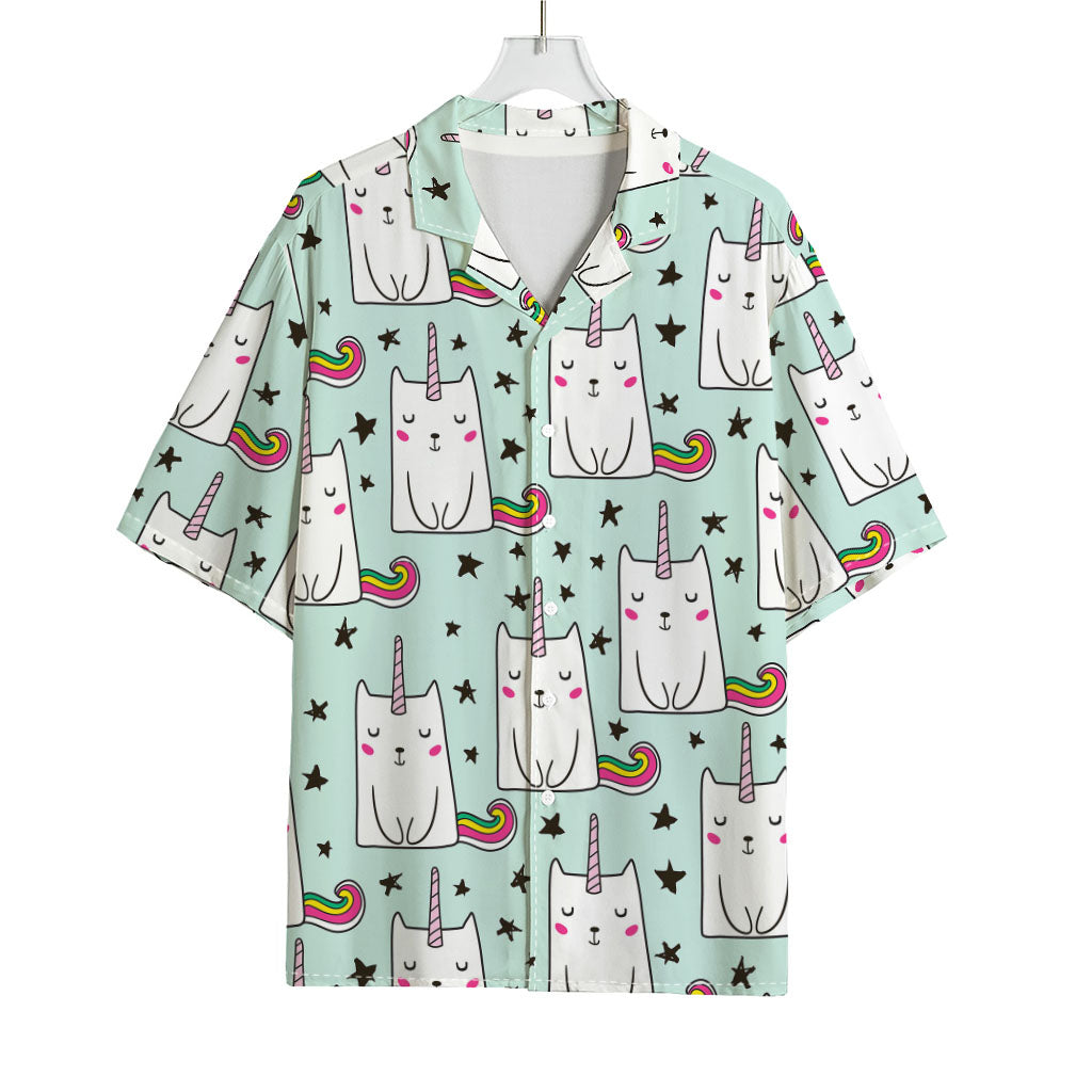 Cute Unicorn Cat Pattern Print Rayon Hawaiian Shirt