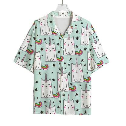 Cute Unicorn Cat Pattern Print Rayon Hawaiian Shirt