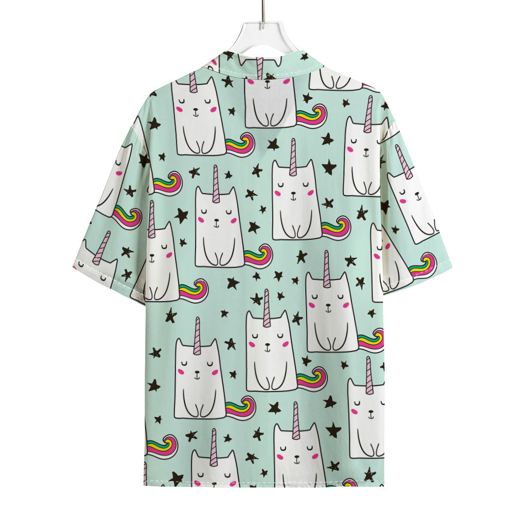 Cute Unicorn Cat Pattern Print Rayon Hawaiian Shirt