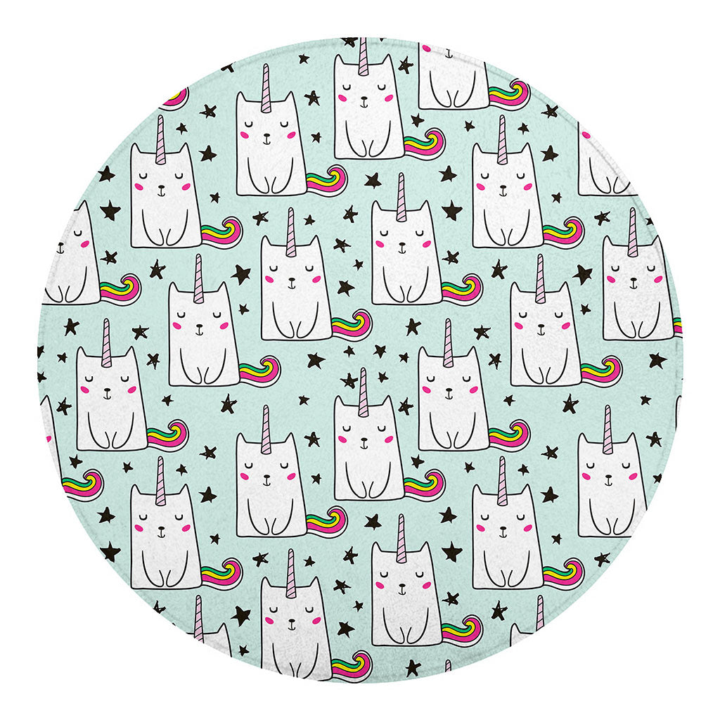 Cute Unicorn Cat Pattern Print Round Blanket