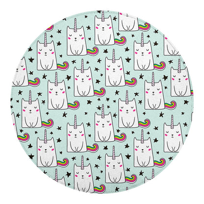 Cute Unicorn Cat Pattern Print Round Blanket