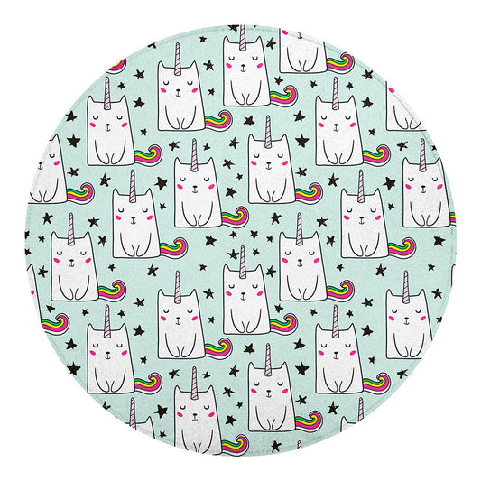 Cute Unicorn Cat Pattern Print Round Blanket
