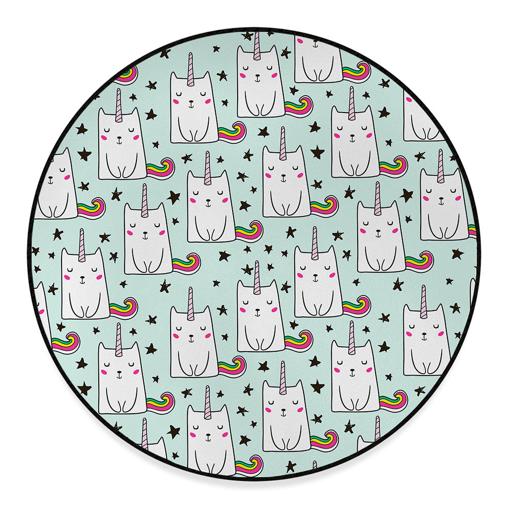 Cute Unicorn Cat Pattern Print Round Floor Mat