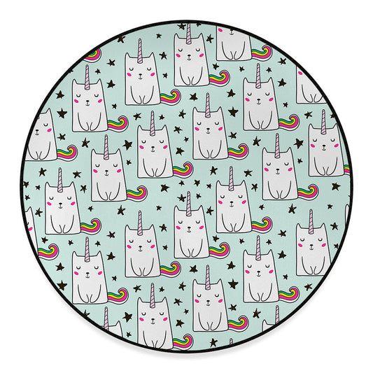 Cute Unicorn Cat Pattern Print Round Floor Mat