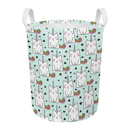 Cute Unicorn Cat Pattern Print Round Laundry Basket