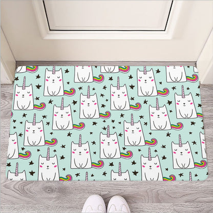 Cute Unicorn Cat Pattern Print Rubber Doormat