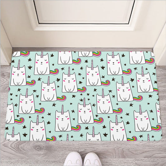 Cute Unicorn Cat Pattern Print Rubber Doormat