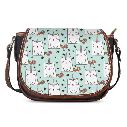Cute Unicorn Cat Pattern Print Saddle Bag