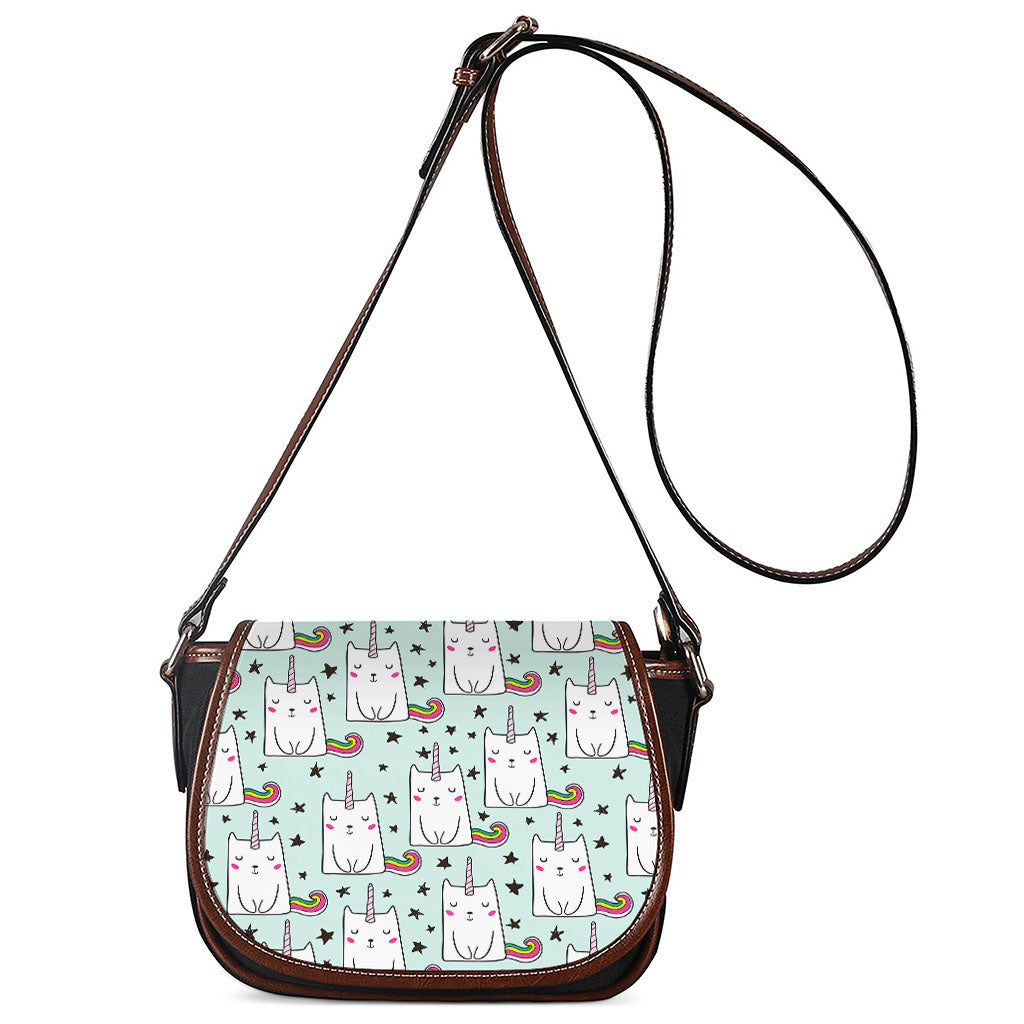 Cute Unicorn Cat Pattern Print Saddle Bag