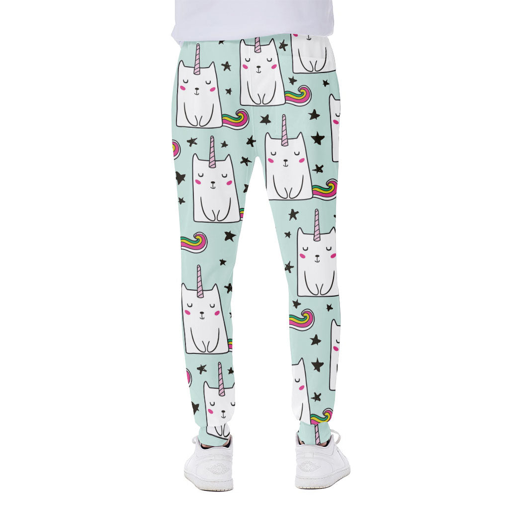 Cute Unicorn Cat Pattern Print Scuba Joggers